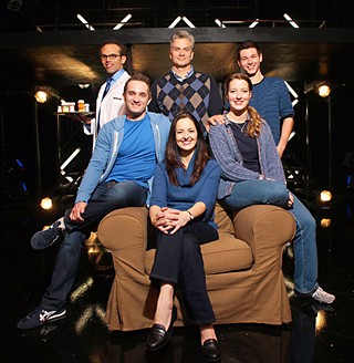 Zach's <i>Next to Normal</i> cast, starring (l-r, back row) Joshua Denning, Jamie Goodwin, Johnny Newcomb; (l-r, front row) Andrew Cannata, Meredith McCall, and Kelli Schultz. Meredith McCall's character in the play may be the only lady in town with more pills than me.