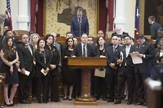 State House Democrats at a press conference denouncing Senate Bill 4 last May