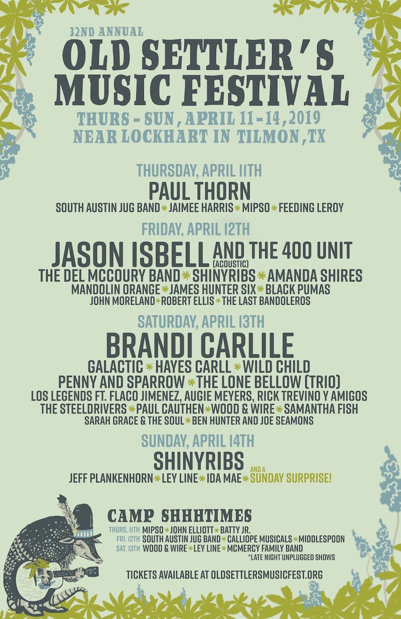 Old Settler’s Daily Lineup Revealed Jason Isbell caps Friday, Brandi