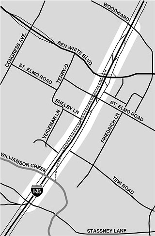 The Williamson Creek Tunnel (dotted line) directs stormwater runoff from an I-35 expansion project into Williamson Creek and onto McKinney Falls State Park.