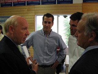 Bill White (l) meets with Travis County Democrats Rep. Mark Strama and Sen. Kirk Watson