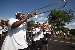 The trombone section strikes the right note in the Austin All-Star Band, performing in the Juneteenth Historical Parade on Sunday.
