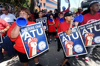 Members of Amalgamated Transit Union 1091 rallied Tuesday against a new Cap Metro labor structure.