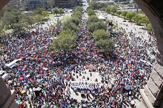 A statewide rally to Save Texas Schools drew an estimated crowd of 11,000 teachers, students, and parents to the Capitol on March 12, 2011.