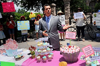 Save Texas Schools presents a novel way to fund the $5.4 billion shortfall in public education finance: Sell 54 cupcakes priced at $100 million a piece. Backing their call to make school finance the top issue in the 2012 primaries, Austin Rep. Mark Strama remarked at a May 16 rally at the Capitol, 
I do love the bake sale idea, but this is not the way to fund public education.
