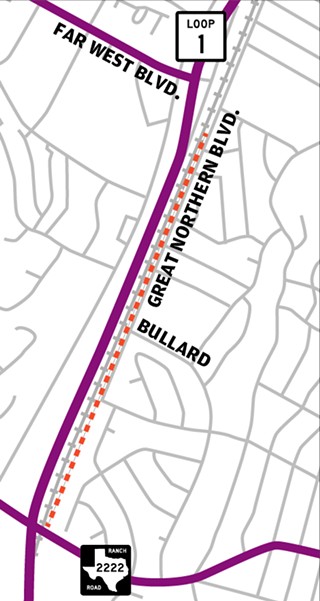 A group of Allandale residents object to a MoPac sound wall proposed along Great Northern Boulevard between RM 2222 and Far West Boulevard, which would rise as high as 20 feet in places. Some residents have suggested moving the wall closer to MoPac on the other side of the railroad tracks.