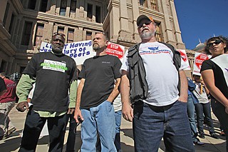 Shujaa Graham, Curtis McCarty, and Ron Keine, all exonerated former death row residents, at a 2009 rally at the Capitol.