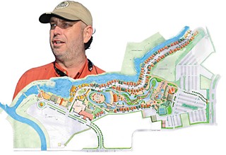 Schlitterbahn principal, co-owner, and inventor, Jeff Henry, and the schematics to the new Schlitterbahn Water Park & Resort in Corpus Christi, opening summer, 2014