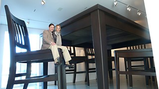 Glenn and Amanda Fuhrman with Robert Therrien's <i>Table and Four Chairs</i>, 2003.