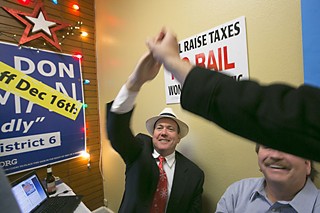 Council Member-elect Don Zimmerman celebrates his win election night.