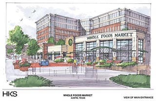 Artist rendering of the Whole Foods Market at the proposed Sixth + Lamar development