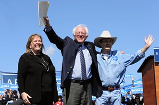 Jane O'Meara Sanders, Bernie Sanders with activist and former agricultural commissioner Jim Hightower at a Bernie Sanders Rally at the Circuit of the Americas on February 27, 2016
