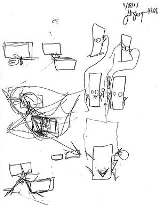 A series of sketches drawn by Officer Scott Glasgow during a November interview with Internal Affairs detectives. Glasgow's sketches illustrate the position of his patrol car relative to the Neon, the tactical advantage that positioning offered should Owens decide to flee, and an example of an ideal high-risk traffic stop where multiple officers are present.