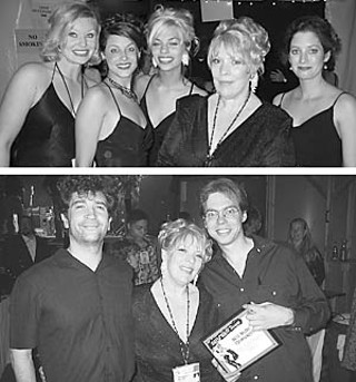 top: Queen Margaret of the Austin Music Awards, surrounded by her royal court; bottom: <i>Austin Chronicle</i> columnist Chris Gray (right), winner of the Best Critic award, flanked by his mentors Margaret Moser (center) and Raoul Hernandez (left)