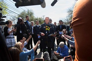 Police Chief Brian Manley speaks with reporters last week at Galindo Street. Last night's bombing was the fourth such occurrence in two weeks.