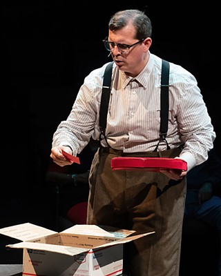Nathan Jerkins as Mr. Hatch in Zach Theatre's production of <i>Somebody Loves You, Mr. Hatch</i>