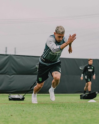 Slumping Austin FC winger Emiliano Rigoni works out during a training session