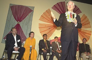 U.S. Sen. Jon Cornyn, R-Texas, celebrated Hindu-style last Sunday at the ribbon-cutting ceremony for the new Austin Hindu Temple & Community Center at 9801 Decker Lake Rd. For more info on the temple and center, see <a href=http://www.austinhindutemple.org target=blank><b>www.austinhindutemple.org</b></a>.