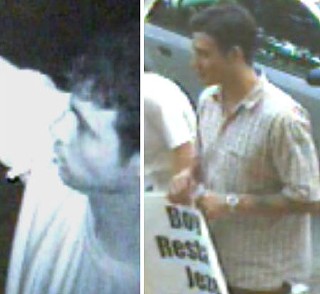 Stills from this surveillance video shows a man police have identified as Joshua Rosenberg defacing the window of Restaurant Jezebel, causing some $2,800 in damages. Police say Rosenberg also picketed the restaurant (shown in photo at right) the evening before the Aug. 29 incident. Rosenberg, who was protesting the restaurant's sale of foie gras, faces a felony charge of criminal mischief.