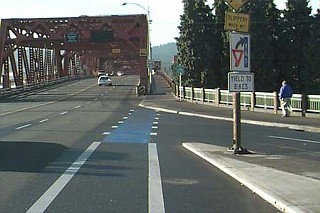 As the city’s Street Smarts Task Force hones its recommendations, geared toward “transforming Austin into a world-class bicycling city,” its members will consider a “toolbox” of bike infrastructure best practices from around the country – things like bicycle blue lanes, pictured above and implemented widely in bike-mecca Portland, Ore., used to promote awareness at auto-bike conflict areas, such as near highway on-ramps or where traffic merges.                  – <i>D.M.</i>

<br>Photo from <a href=http://www.portlandline.com target=blank><b>www.portlandline.com</b></a>
