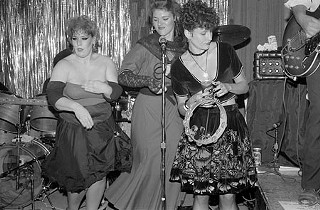 The JJGirls pose at their first gig, Austin’s Top Hat, 1984: Margaret Moser, Lisa Gramache, and Alice Berry.
