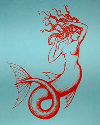 <i>Mermaid</i>
<br>silkscreen on fabric
<br>by Chia Guillory
