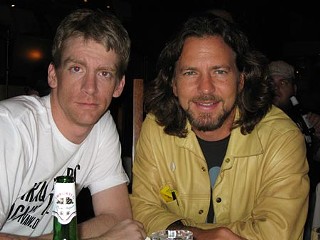 <i>Chronicle</i> Senior Film Editor Marjorie Baumgarten's dinner companions – Tomas Young (l) and Eddie Vedder – at the Toronto Film Festival, September 2007
