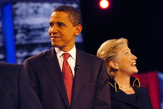 Obama and Clinton before the debate