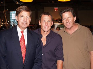 (L-r) Mayor Will Wynn, Lance Armstrong, and Kevin Connor at the Tribeza party held at Armstrong's new venture, Mellow Johnny's Bike Shop and Commuter Center