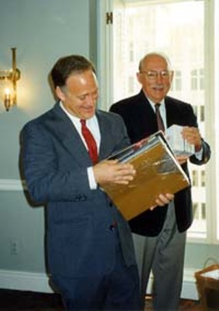 Mayor Kirk Watson and Gus Garcia share a laugh