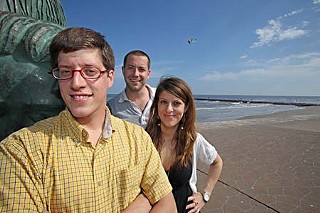 Ball High teacher and <i>Ike</i> documentary producer Bobby Weiss (l) with his cousin Aaron (center), an executive producer, and sister Heather (r), also a producer