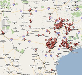 Map of Texas wineries April, 2010