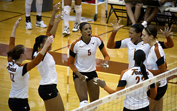 UT Volleyball: Texas Invitational: Senior middle blocker Rachael Adams leads the way for the